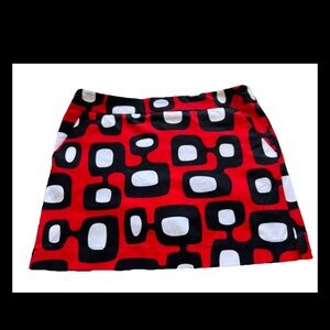 LoudMouth Golf Women’s Woodworth Skirt Skort Size 16 Red Black Geo Retro Print